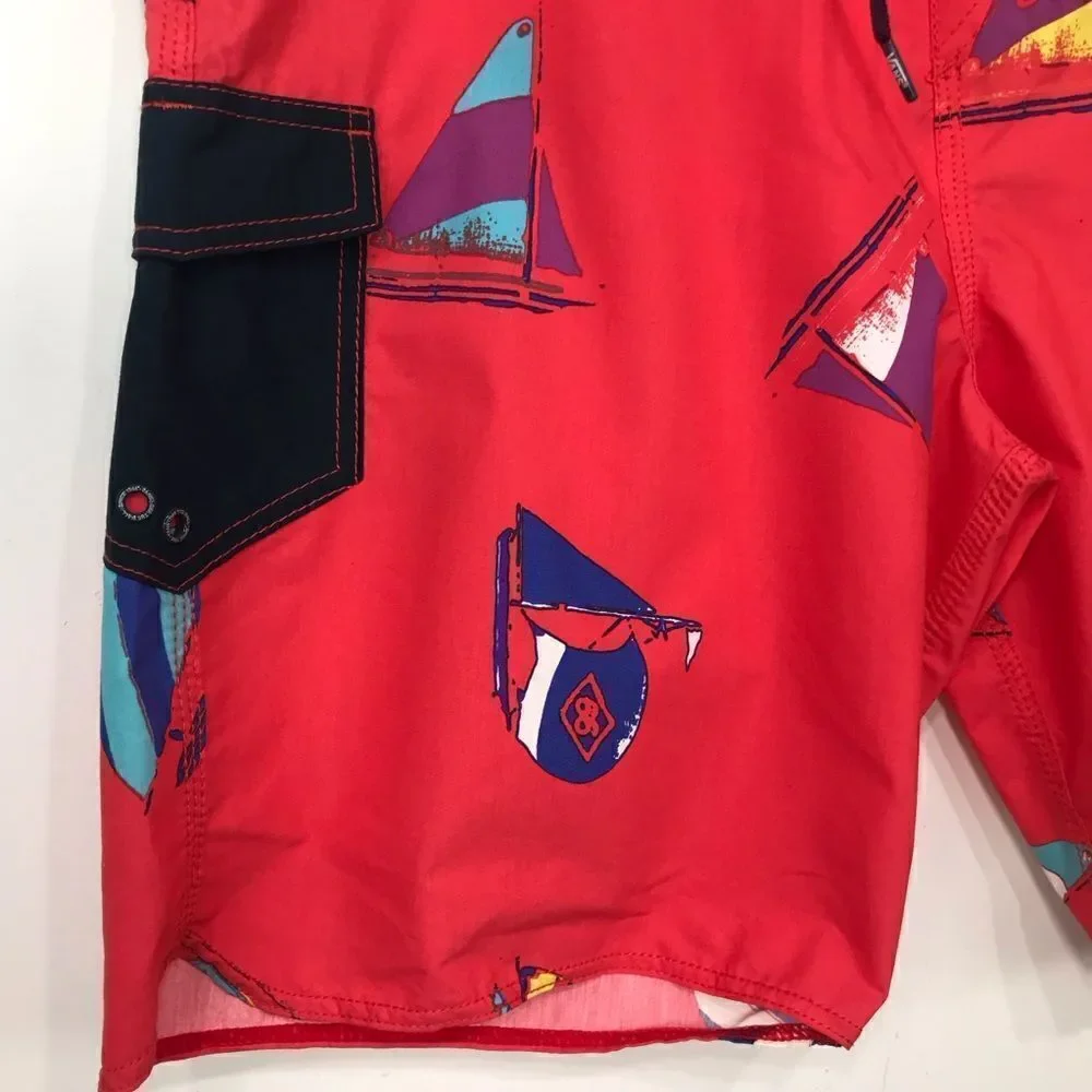 Vans The Era Classic Red Navy Blue Sailing Hidden Print Board Shorts NEW